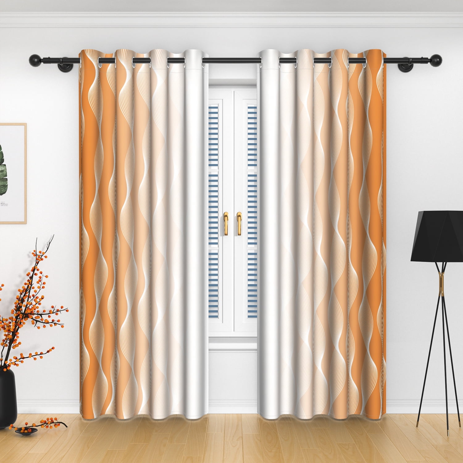 Lfeey Orange Abstract Textured Modern Blackout Curtains 63 inch hes Long, Set of 2