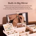thumbnail image 6 of Casegrace 3-Tier 3D Structure Jewelry Box with Double-Sided Pull-Out Tray, Striped Color-Block PU Leather Jewelry Storage Box, Built-in Mirror, Layered Expandable Portable Jewelry Organizer Case, 6 of 10