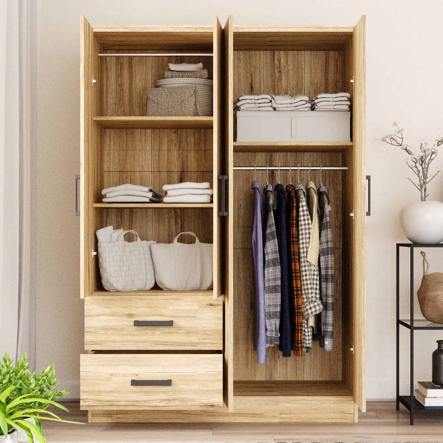 Wooden Wardrobe / Clothes Cabinet – Used Woodpeckers Wooden Bedroom Storage Clothing Dresser with Lock, 4