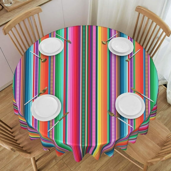 Mexican Tablecloth Serape Table Cover Washable Tabletop for Kitchen Dinning Decoration Round 60inch