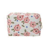 Unique Bargains 1 Pc Portable Print Makeup Bag White Polyester