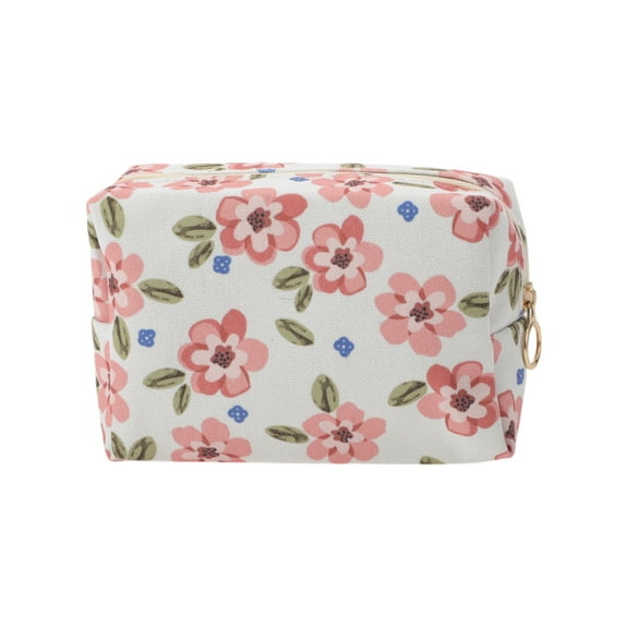 Unique Bargains 1 Pc Portable Print Makeup Bag White Polyester