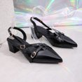 thumbnail image 6 of Samdudou Strappy Heels for Women Closed Toe Pointed Front Slingback Pumps Glossy Finish Elegant Criss Cross Multiple Buckle Straps Chunky Block Heel Evening Banquet Shoes, 6 of 9
