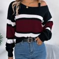 thumbnail image 3 of JUUNthy Womens Off Shoulder Sweater, Long Sleeve Striped Knit Pullover Casual Fashion Tops for Fall Daily Wear Khaki S, 3 of 14