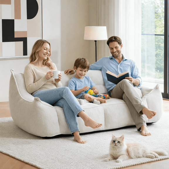 Bean Bag Chair, Comfy Bean Bag Sofa with Back Support,Stuffed Floor Loveseat Sofa for Living Room, Kid's Bedroom, Beige