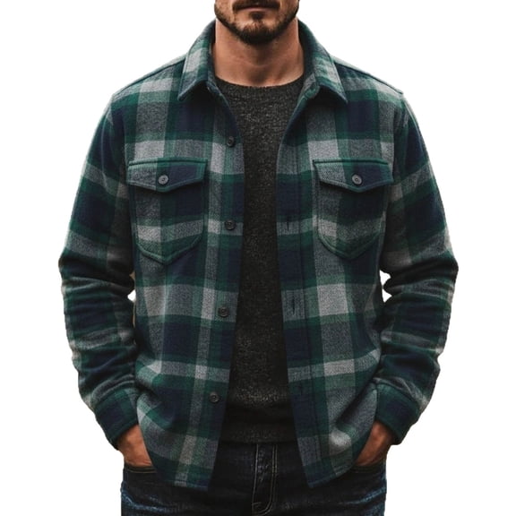 Men's Sherpa Lined Plaid Flannel Jacket - Warm Winter Button Down Casual Business Shacket