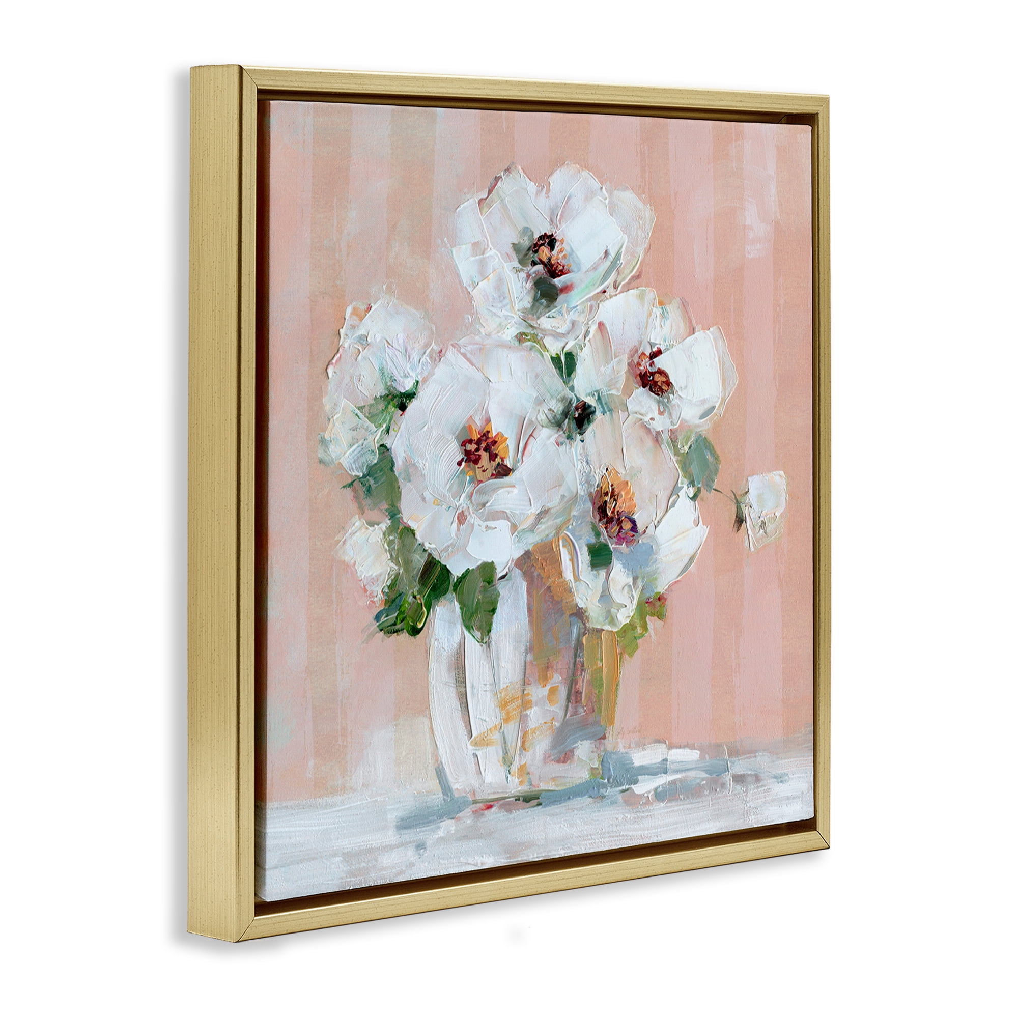 Stupell Industries White Poppies on Pink Botanical & Floral Painting Gold Floater Framed Art Print Wall Art, 25 x 25