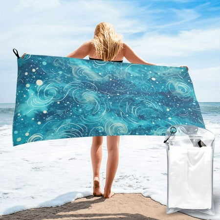 YFYANG Adult Microfiber Quick Dry Bath Towels Blue Abstract Cloud Texture Beach Towel Home Camping Travel Essentials 31.5 x 63