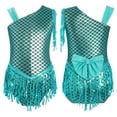 thumbnail image 2 of iiniim Kids Girls Modern Jazz Latin Dance Unitard Tassel Tumbling Sequins Gymnastics Leotard Blue Green 8, 2 of 7