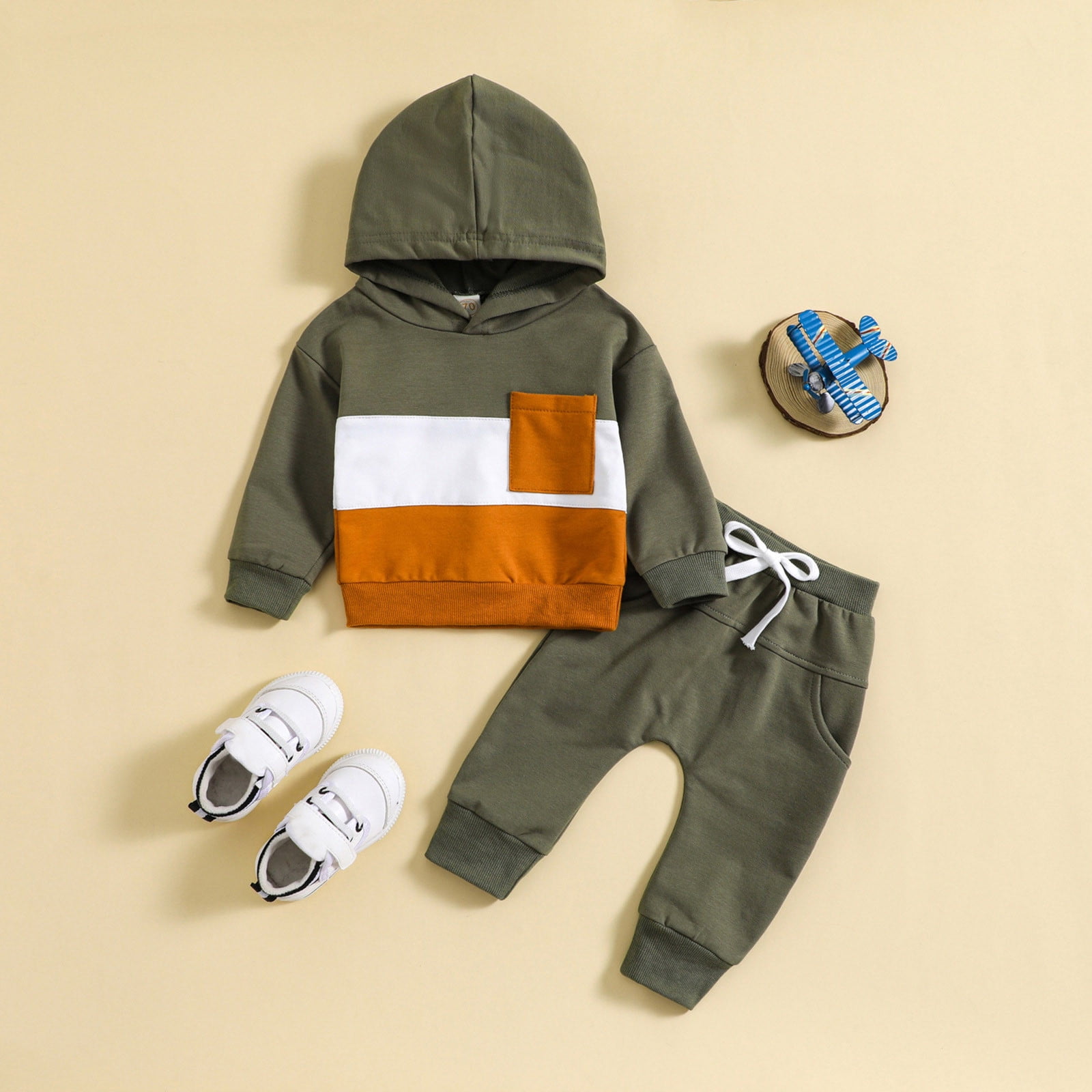 TJAZFJPA Baptism Outfits for Boys Toddler Boys Girls Long Sleeve Patchwork Colour Hooded T Shirt Pullover Tops Pants Outfits First Birthday Outfit Boy Space Baby Boy Clothes Newborn Summer