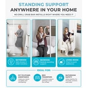 Stander Wonder Pole with Rotating Single Grab Bar, Tension Mounted Floor to Ceiling Transfer Pole for Seniors & Elderly Adults, No-Drill Support Rail with Assist Handle for Home & Bath Safety, White