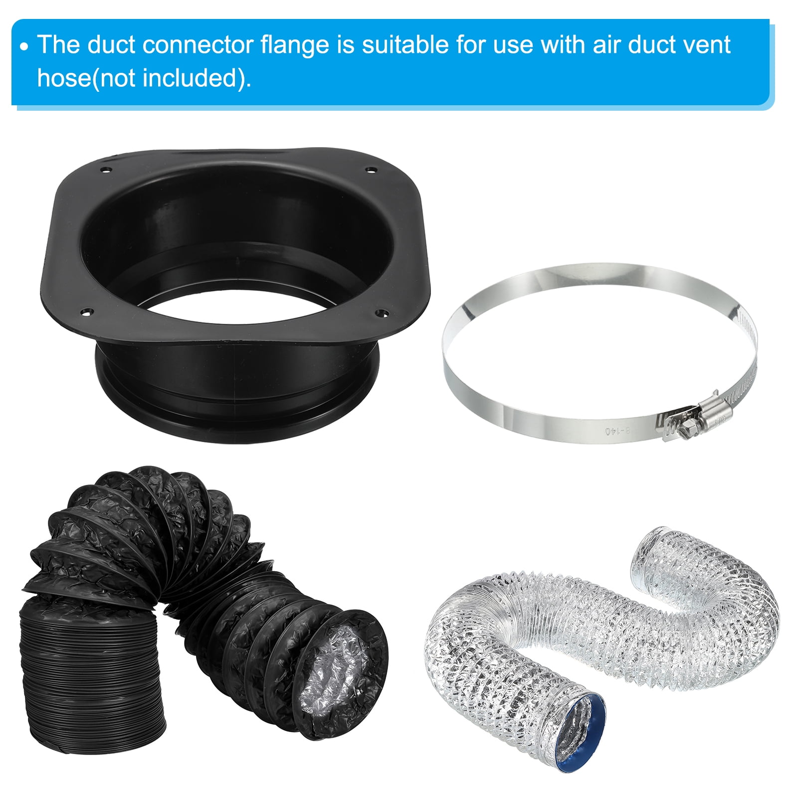 Uxcell 5" Duct Connector Flange 2 Pcs Dryer Vent Wall Plate Square to Round with Clamp for Air Cooling Ventilation
