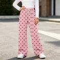 thumbnail image 7 of LangJing Girls Polka Dot Printed Fleece Sweatpants Youth Kids Elastic Waist Casual Drawstring Wide Leg Pants, 5-15Years, 7 of 7