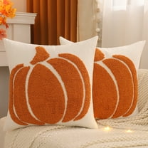 Halloween Throw Pillow Covers 18x18 inch Set of 2 Halloween Orange Pumpkin Embroidered Pillow Cases Thanksgiving Home Party Pumpkin Fall Decor Pillowcases Square Cushion Covers