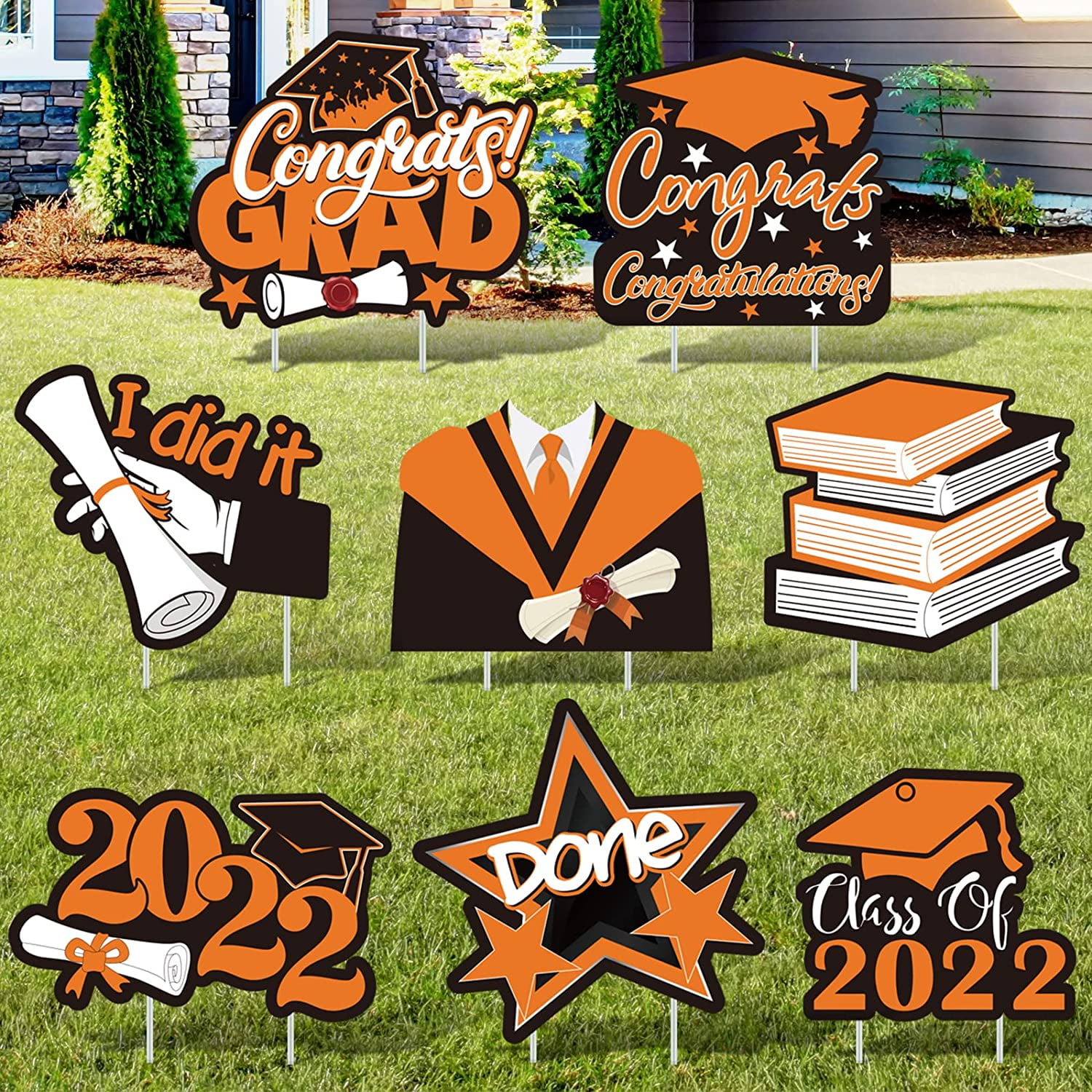 8 Pieces Graduation Yard Sign Congrats Grad Lawn Sign Diploma Class of