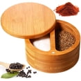 thumbnail image 1 of Salt Box Salt Keeper Bamboo Salt and Pepper Box Container, Salt Cellar with Swivel Lid and Magnet for Kitchen to Keep Food Dry (2 Storage Compartments,4.72 x 2.36 Inch), 1 of 7