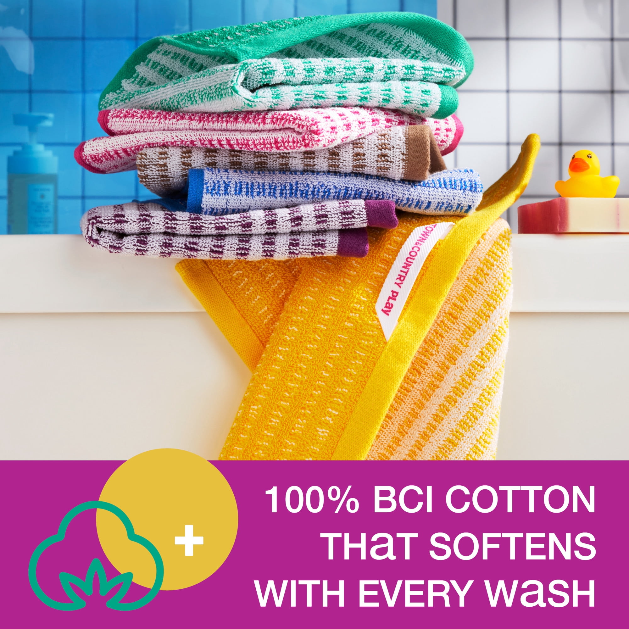TOWN & COUNTRY PLAY 4-Piece Striped Reversible Terry Brights Washcloth Set, 13"x13", 100% BCI Cotton, Plush & Absorbent 550GSM, Mocha Brown