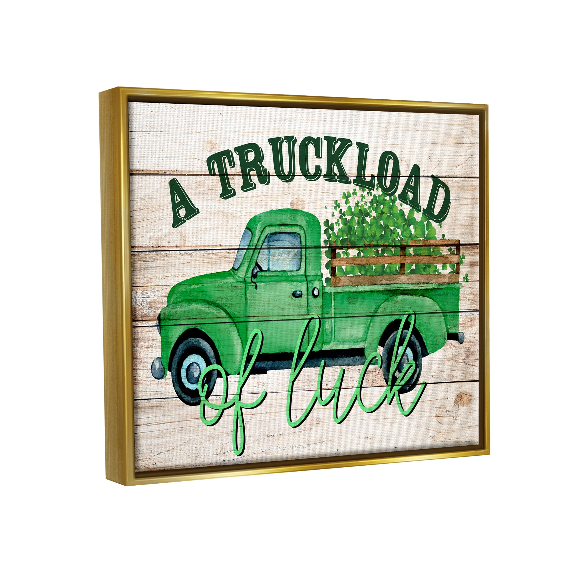 Stupell Truckload Of Luck St Patrick's Day Farmhouse Holiday Painting Gold Floater Framed Art Print Wall Art