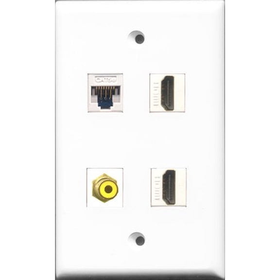 RiteAV - 2 Port HDMI and 1 Port RCA Yellow and 1 Port Cat5e Ethernet White Wall Plate