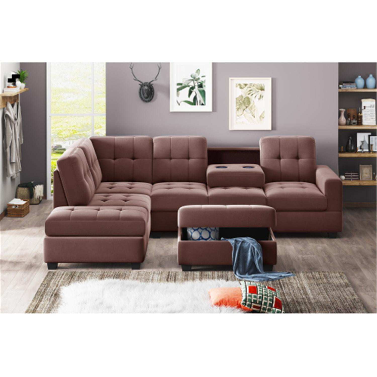 Mobilis 3 pc reversible microfiber cheap suede sectional sofa with ottoman