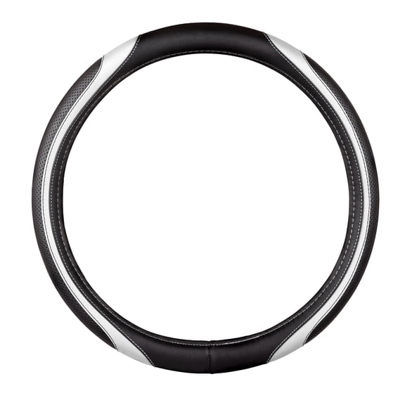Custom Accessories Perforated Vegan Leather Steering Wheel Cover, White and Black, Fits 14.5-15.5 in
