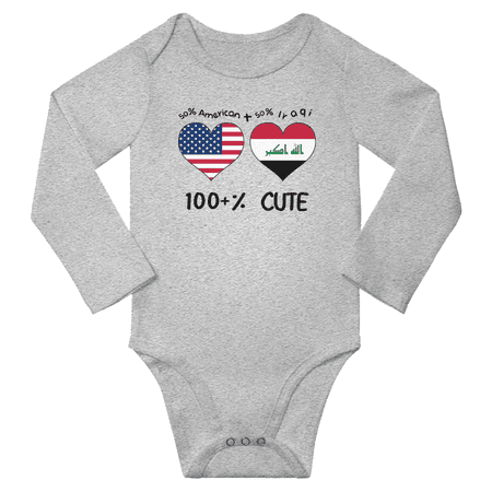 

50% American + 50% Iraqi = 100+% Cute Baby Long Slevve Romper Bodysuit (Gray 6-12 Months)