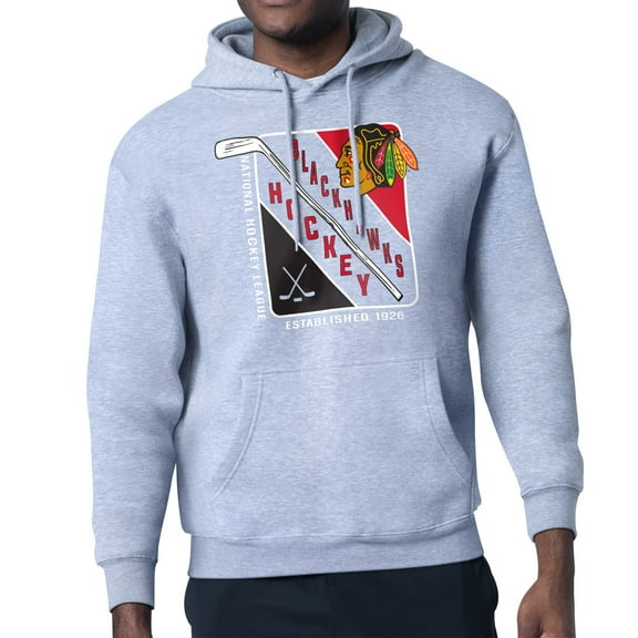 Men's Starter Heather Gray Chicago Blackhawks Shield Logo Pullover Hoodie