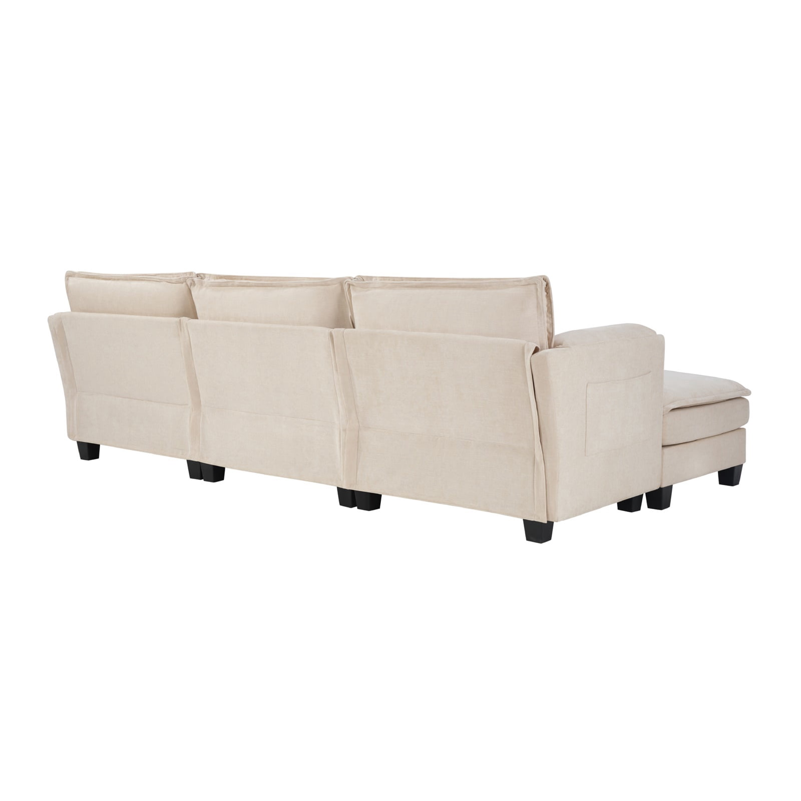 Hommoo 107-inch Cotton-Linen Velvet Texture L-shaped Sectional Sofa, 3 Seats Corner Sofa Set with Ottoman & Side Bag, Beige