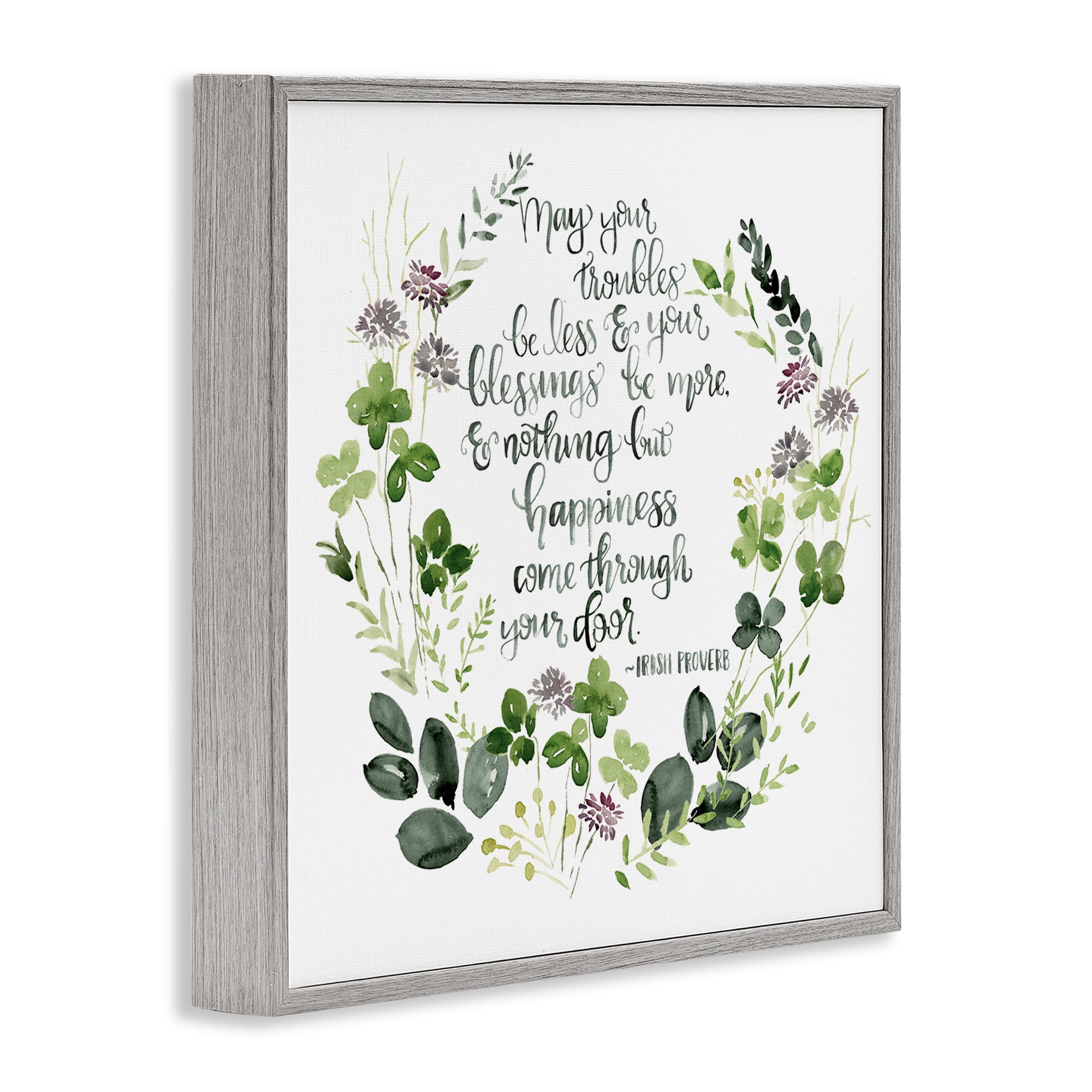 Stupell Industries Troubles Be Less Irish Proverbs Typography Painting Gray Framed Art Print Wall Art, 24 x 24