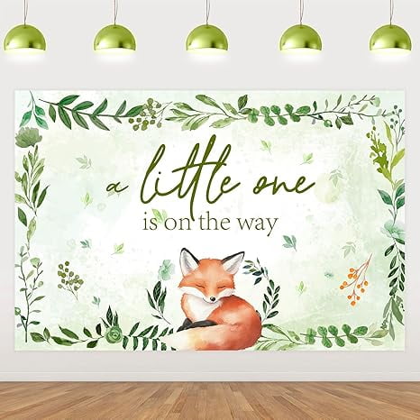 Fox Baby-Shower Decorations Green Foxes Baby Shower Backdrop 3.28x4.92Ft A Little One is On The Way Party Banner Woodland Animal Pregnant Decorations for Forest Animal Gender Reveal