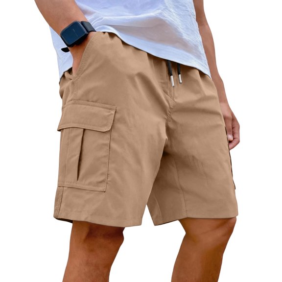 KDDYLITQ Mens Athletic Workout Shorts Elastic Waist Drawstring Hiking Basic Cargo Shorts Workout Lounge Lightweight Fashion Shorts with Pockets Beige 2XL