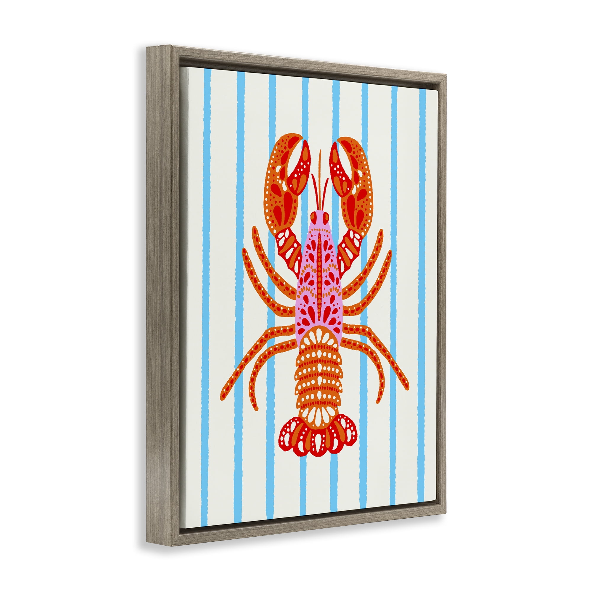 Stupell Industries Bright Boho Lobster on Stripes Brown Framed Floater Canvas Wall Art, design by Indira Prieto | IndySign