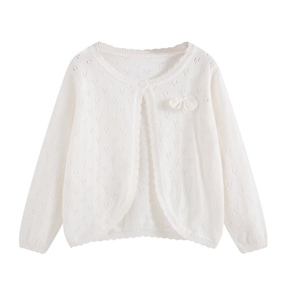 xaoyunyn Open Front Cardigan for Girls Fall Lightweight Hollow Out Solid Color Button Long Sleeve Knitted Outerwear 4-16 Years
