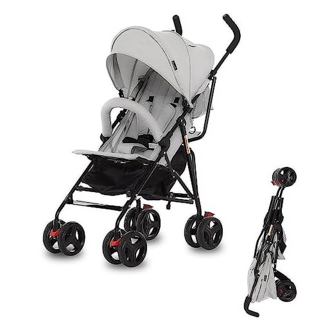 Dream On Me Vista Moonwalk Cochecito de bebé en gris claro, cochecito infantil ligero con plegado compacto, cochecito paraguas reclinable multiposición con toldo, almacenamiento extra grande y portava