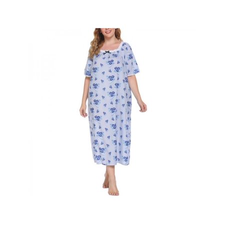 

ETOSHOPY Women s Homewear Short Sleeve Printed Nightdress Pajamas Dress Cotton Comfortable Plus size