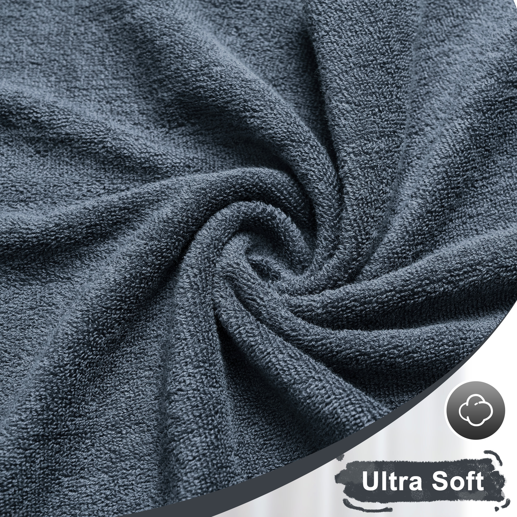 8 Piece Cotton Bath Towel Set, 2 Large Bath Towel, 2 Hand Towels & 4 Wash cloths For Gym, Spa and Bathroom, Dark Gray