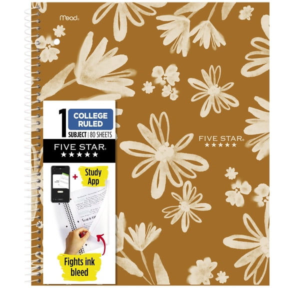 Five Star Soft Petals Spiral Notebook Plus Study App 1 Subject College Ruled 8
