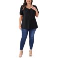 thumbnail image 2 of Agnes Orinda Women's Plus Size Tops Sweetheart Neck Puff Short Sleeve Pleated Shirts Summer Casual Blouses 2X Black, 2 of 6