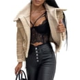 thumbnail image 2 of Lambswool Cropped Jacket Women Oversized Motorcycle Coats Fall Fashion Outfits Winter Clothes Khaki S, 2 of 8