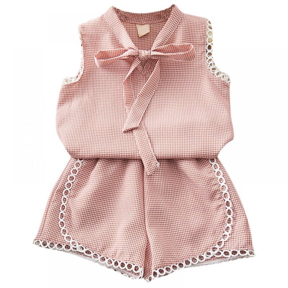 GYRATEDREAM 2Pcs/Set Toddler Kids Baby Girl Sleeveless Bow T-Shirt Top Shorts Outfits 1-9T