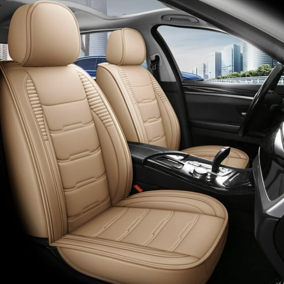 Tuqiang Car Seat Covers Leather for Audi for A3 2004-Present Waterproof Front and Rear Seat Protectors with Airbag Safety Beige