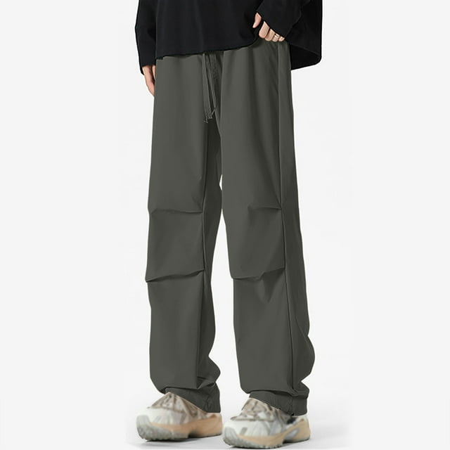 TINZ 2024 Autumn Men's Solid Color Wide Leg Paratrooper Overalls Couple Loose Straight Leg Functional Pants Poplin Pants