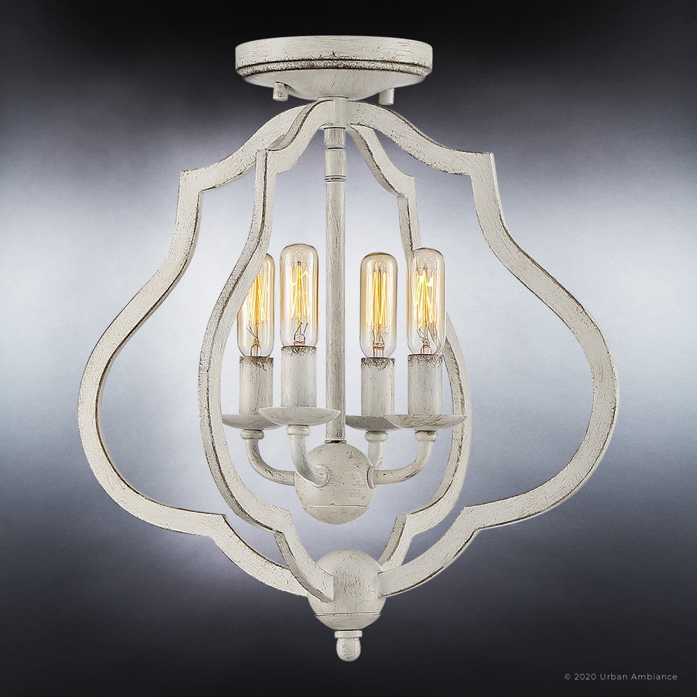 Luxury Art Deco Indoor Ceiling Light, 15.50''H x 15.00''W, with Moroccan Style Elements, Tudor Design, Burnished White Finish and Open Steel Frame, UQL4131