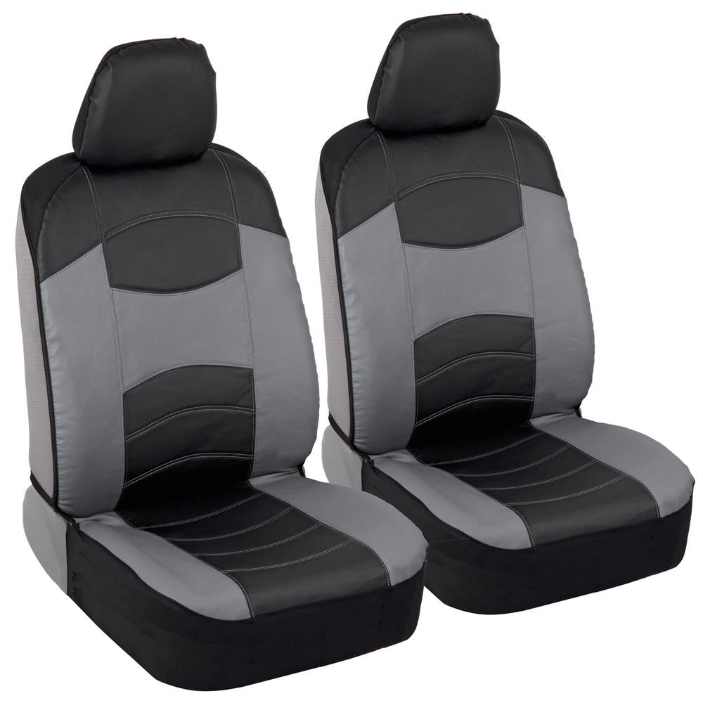 Black with Gray Lines Basics Deluxe Sideless Universal Fit Leatherette Seat Cover 