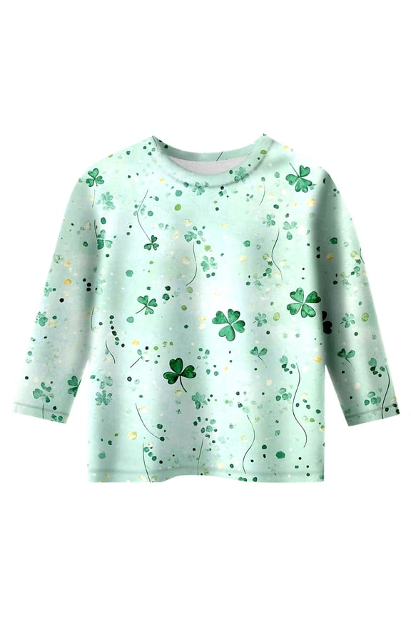 St Patrick's Day Dinosaur Shirt for Kid Crew Neck Irish Festival Graphic Tee for Kid long Sleeve St. Patrick's Day Clothes for Boy and Girl Mint Green 110