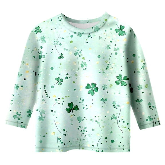 shoper St. Patricks Shirt for Boy and Girl Crewneck Paddy's Day Graphic Tee for Kid long Sleeve St Patrick's Day Kids Clothes Mint Green 130