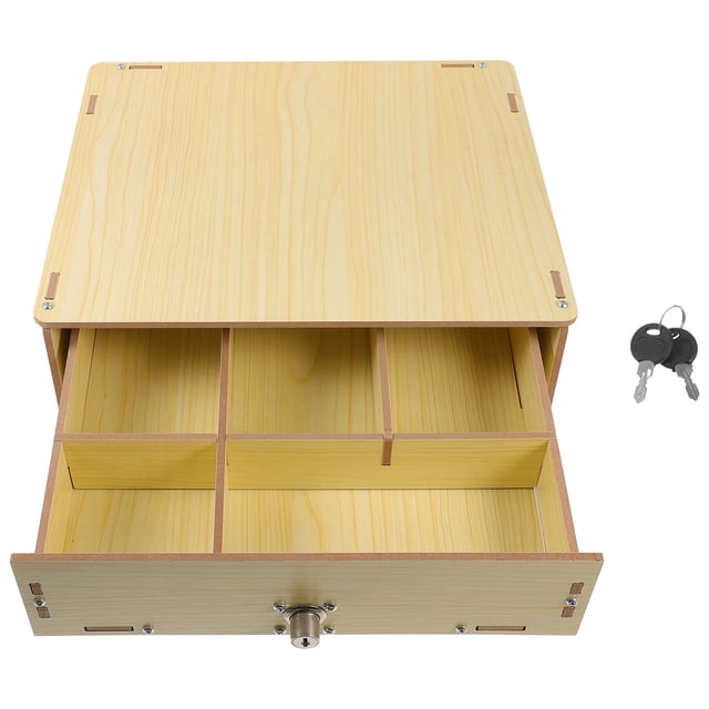 RENACLIPY Multi Functional Beige Cash Drawer Tray Wooden Organizer with Compartments for Cash