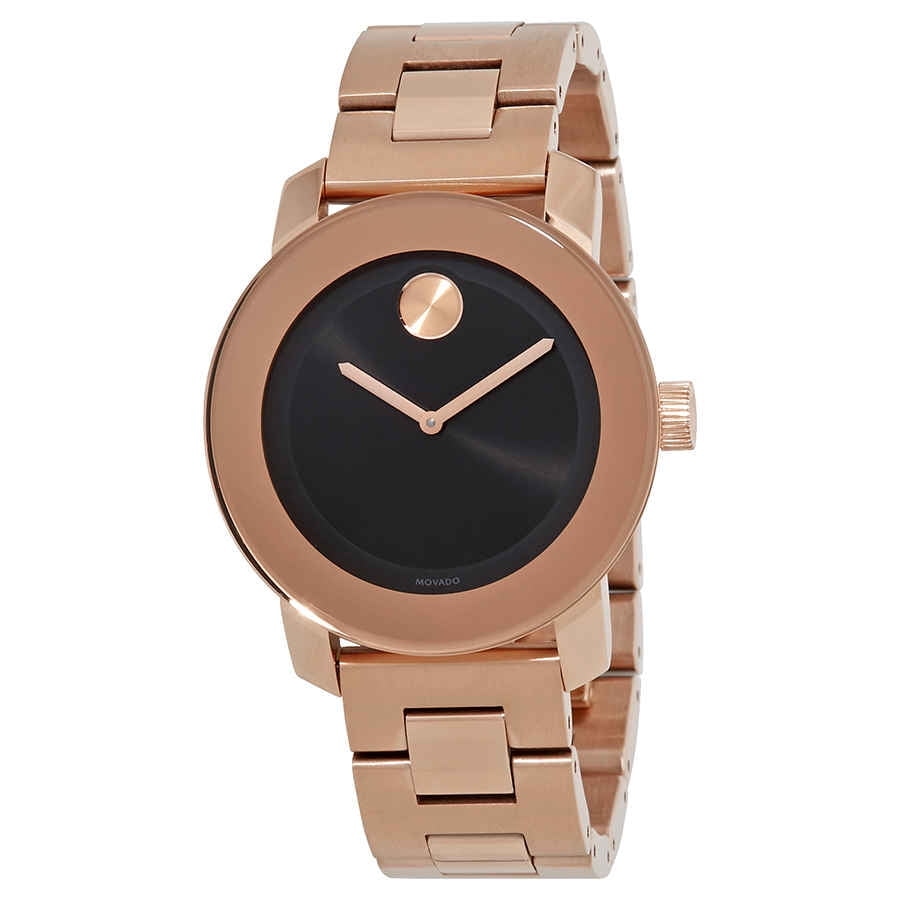 Movado Bold Black Sunray Dial Rose Gold tone Unisex Watch 3600463