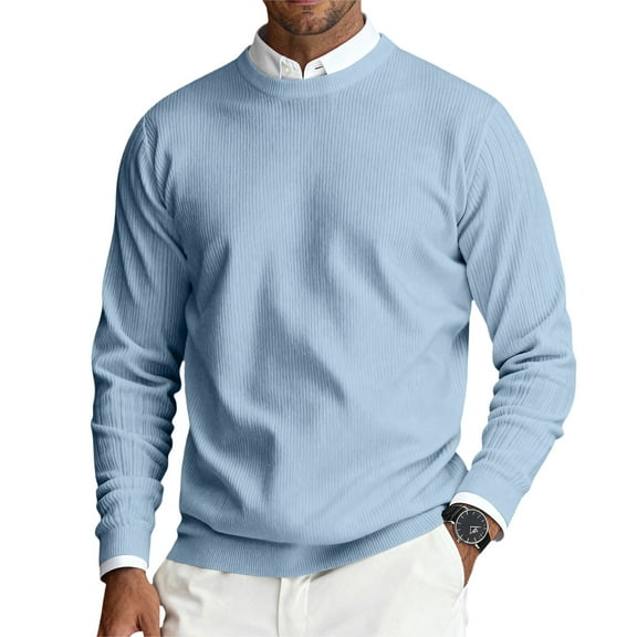 Dwelliawo Mens Cable Knit Sweater Casual Knitted Dress Lightweight Sweater Crewneck Long Sleeve Sweaters Thick Pullover Sweater Pullover Sweaters Clearance Light Blue 4XL