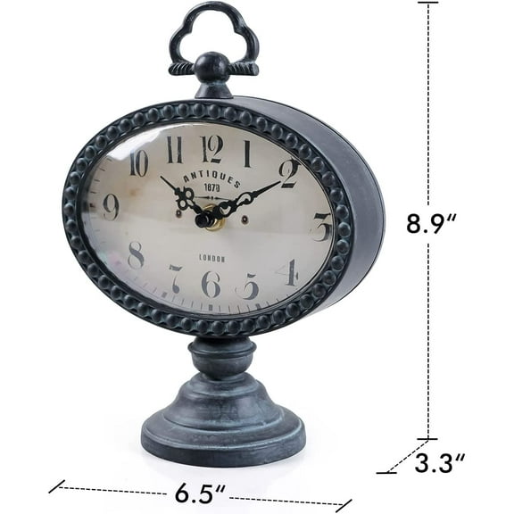 Vintage Table Clock with Beads, Battery Operated Rustic Design, Antique Turquoise Home Decor for Fireplace Mantel